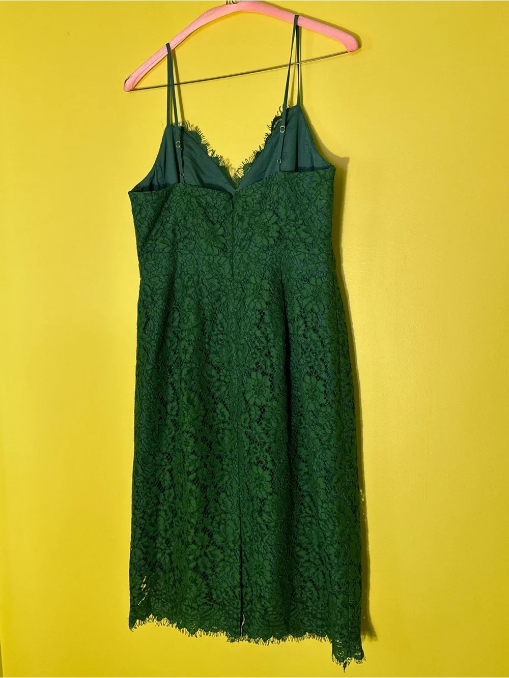J. Crew Emerald Green Lace Midi Dress with Spaghetti Straps